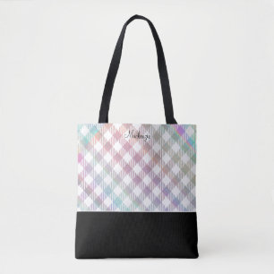 Iridescent Rainbow Gingham Pattern mit Monogramm Tasche