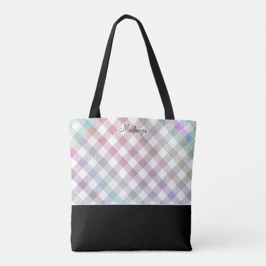 Iridescent Rainbow Gingham Pattern mit Monogramm Tasche (Rückseite)