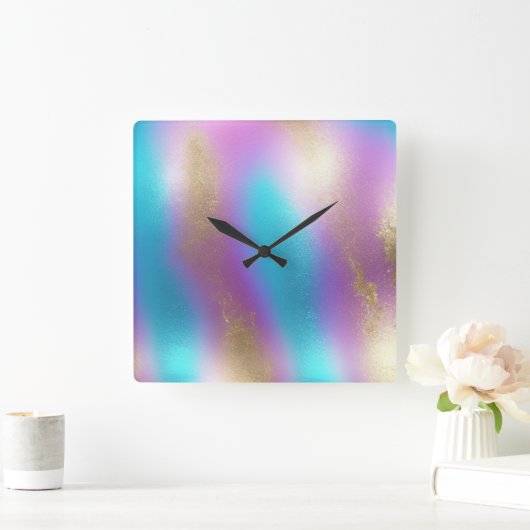 Iridescent Rainbow Glam Quadratische Wanduhr (Zuhause)