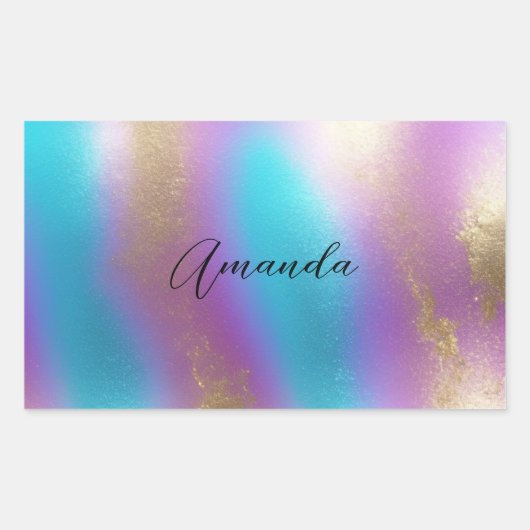 Iridescent Rainbow Glam Rechteckiger Aufkleber (Vorderseite)