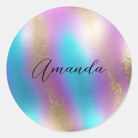 Iridescent Rainbow Glam Runder Aufkleber (Vorderseite)