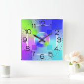 Iridescent Rainbow Gradient Delikate Fraktal Art Quadratische Wanduhr (Zuhause)