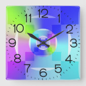 Iridescent Rainbow Gradient Delikate Fraktal Art Quadratische Wanduhr (Vorderseite)