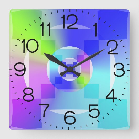 Iridescent Rainbow Gradient Delikate Fraktal Art Quadratische Wanduhr (Vorderseite)