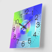 Iridescent Rainbow Gradient Delikate Fraktal Art Quadratische Wanduhr (Winkel)