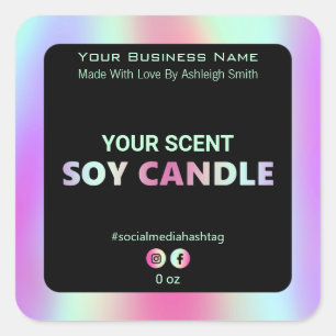 Iridescent Rainbow Soy Candle Labels Quadratischer Aufkleber