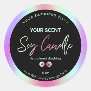 Iridescent Rainbow Soy Candle Labels Runder Aufkleber