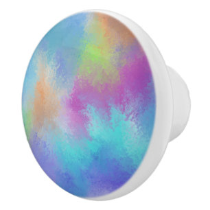 Iridescent Rainbow Watercolor Holi Abstraction Keramikknauf