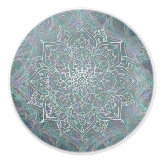Iridescent Shimmer Mandala Boho Chic Keramikknauf (Vorderseite)