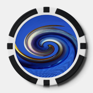 Iridescent Silver Blue Swirl Abstrakt Pokerchips