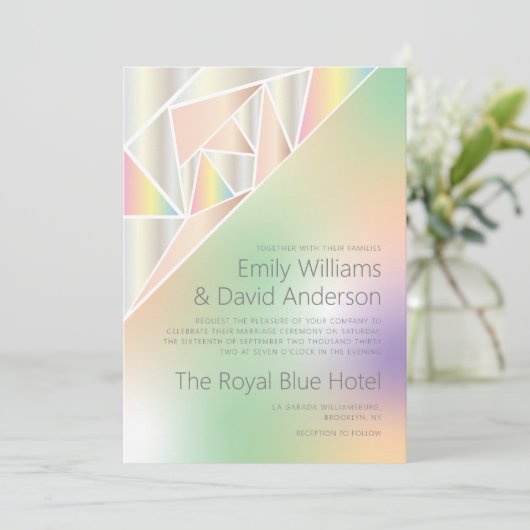 Iridescent Silver Pastel Gems Inspired Wedding Einladung (Stehend Vorderseite)