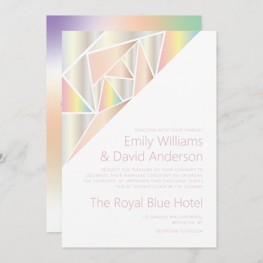 Iridescent Silver Soft Pastel Diamond Wedding  Einladung (Vorne/Hinten)