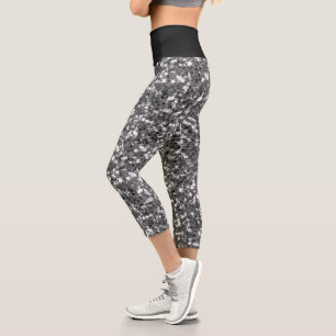 Iridescent Silver Star Glitzer Capri Leggings