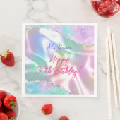 Iridescent Sparkle Happy Birthday & Name, jedes Al Serviette (Beispiel)