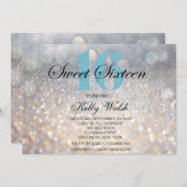 Iridescent Sweet 16 Light Blue Glitzer Einladung (Vorne/Hinten)