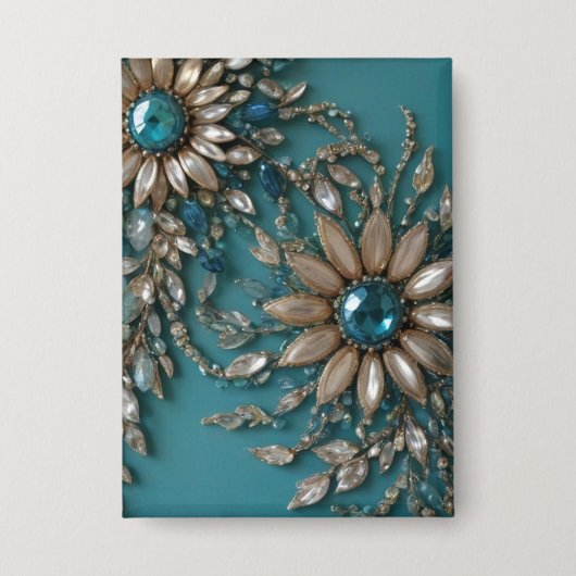 Iridescent teal glass beads rectangle button (Vorderseite)