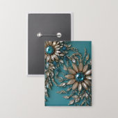 Iridescent teal glass beads rectangle button (Vorderseite/Rückseite)