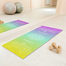 Iridescent Teal Rainbow Gradient Mandala With Name Yogamatte