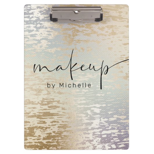 Iridescent Textured Modern Script Makeugram Monogr Klemmbrett (Vorderseite)