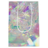 Iridescent Tinsel frohe Weihnachts-weiße Schneeflo Mittlere Geschenktüte (Rückseite)