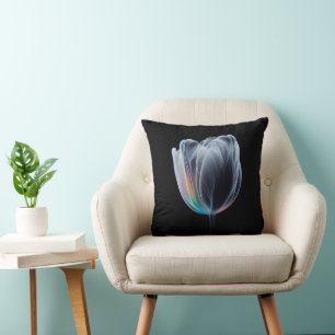 Iridescent Tulip auf schwarz Kissen