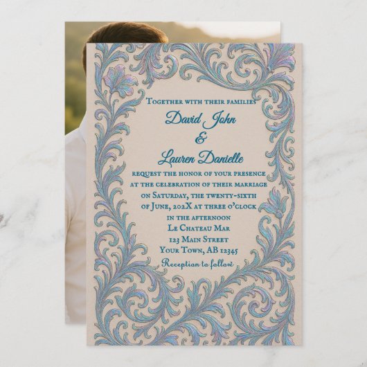 Iridescent Vow Photo Wedding Invitation Einladung (Vorne/Hinten)