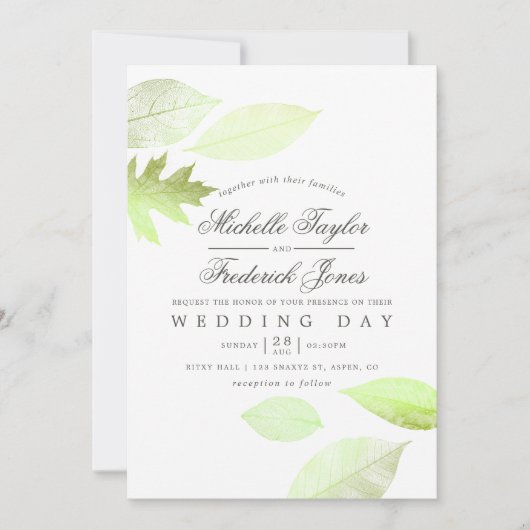 Iridescent Watercolor Herbst Blätter Hochzeit einl Einladung (Vorderseite)