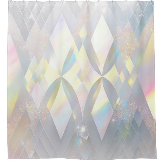 Iridescent White Diamond Pattern Duschvorhang (Vorderseite)