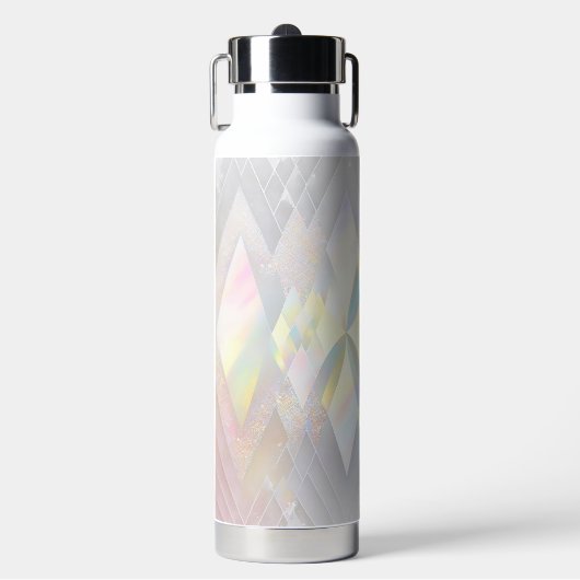 Iridescent White Diamond Pattern Trinkflasche (Vorderseite)