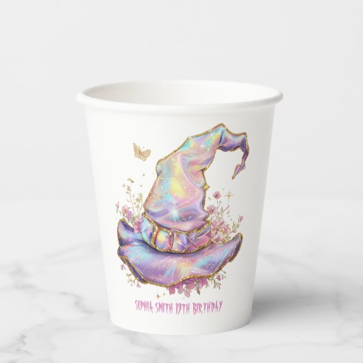Iridescent Witch Hat Birthday Pappbecher (Vorderseite)