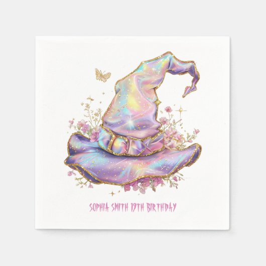 Iridescent Witch Hat Birthday  Serviette (Vorderseite)