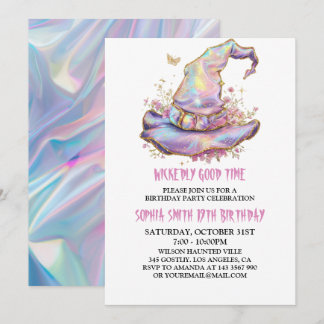 Iridescent Witch Hat Wickedly Good Time Birthday  Einladung