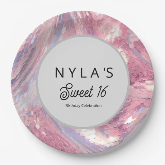 Iridesecent Pink and Purple Sequin Pappteller (Vorderseite)