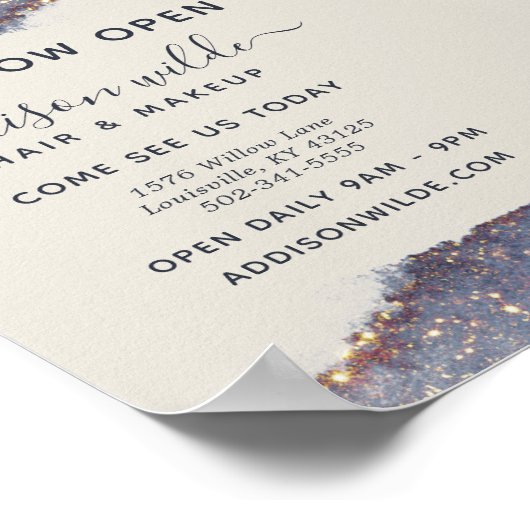 Iridesent Lila Gold Glam Glitzer Business Open Poster (Ecke)