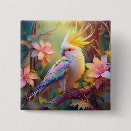Iridesing Wing Cockatiel Fantasy Bird Button (Vorderseite)
