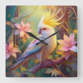Iridesing Wing Cockatiel Fantasy Bird Quadratische Wanduhr (Vorderseite)