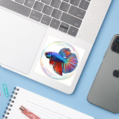 Irideszenter Strom – Betta-Fisch Kunst Quadratisch Aufkleber (Laptop mit iPhone)