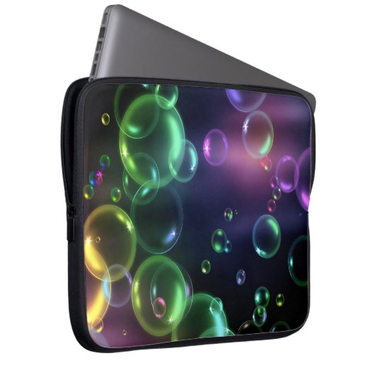 Irideszierende Blase auf schwarz Laptopschutzhülle (Vorne Rechts)