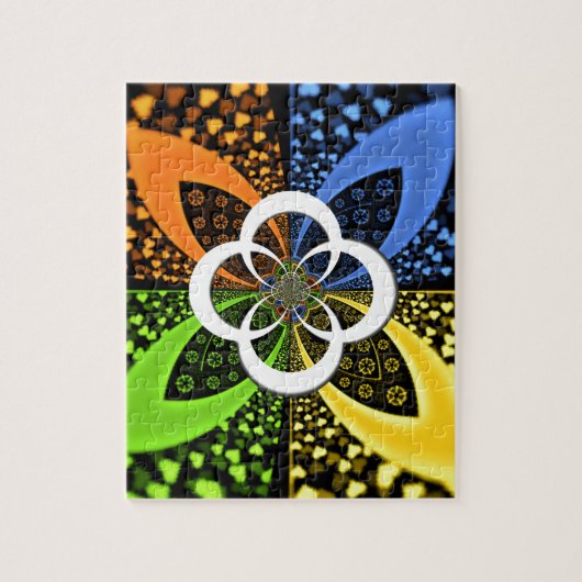 Irideszierende blaugrüne gelbe Herzen Puzzle (Vertikal)