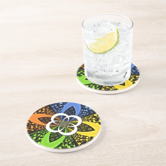 Irideszierende blaugrüne gelbe Herzen Sandstein Untersetzer (Seite)