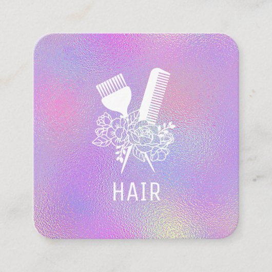*~* Irideszierende Foil Rainbow Comb Blume Pinsel Quadratische Visitenkarte (Vorderseite)