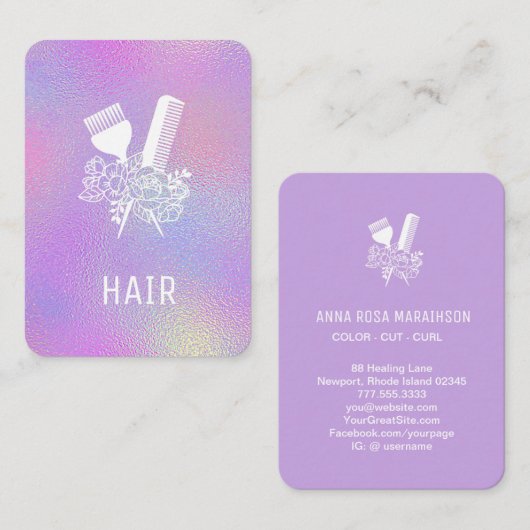 *~* Irideszierende Foil Rainbow Comb Floral Brush Visitenkarte (Vorne/Hinten)