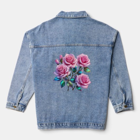 Irideszierende holografische Rose auf Stems Jeansjacke (Rückseite)
