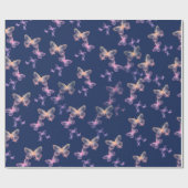 Irideszierende Schmetterlinge auf Navy Blue Geschenkpapier (Flach)