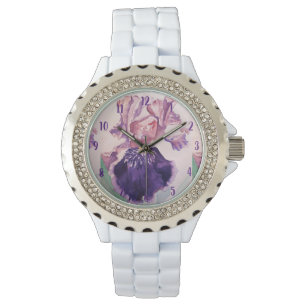 Iris Aquarellmalerei Lila Kunst Blume Floral Armbanduhr
