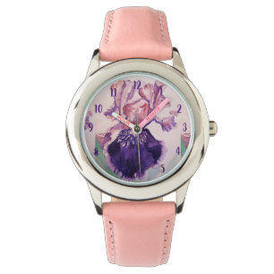 Iris Aquarellmalerei Lila Kunst Blume Floral Armbanduhr