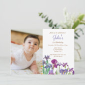 Iris Baby Girl 1. Geburtstag Foto Einladung (Stehend Vorderseite)
