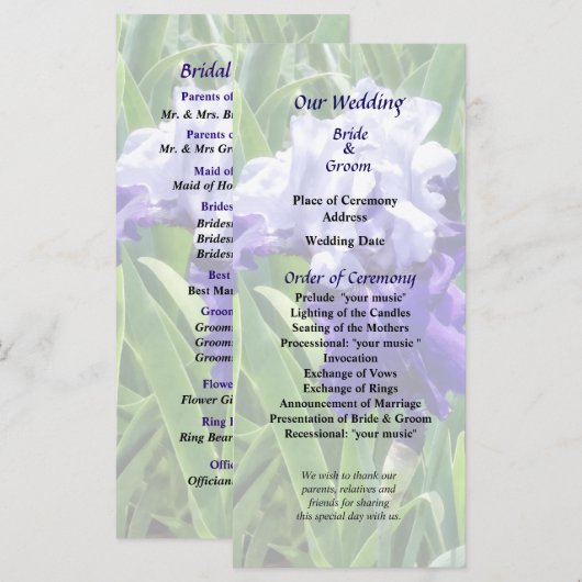 Iris Best Bet Wedding Programm (Vorne/Hinten)