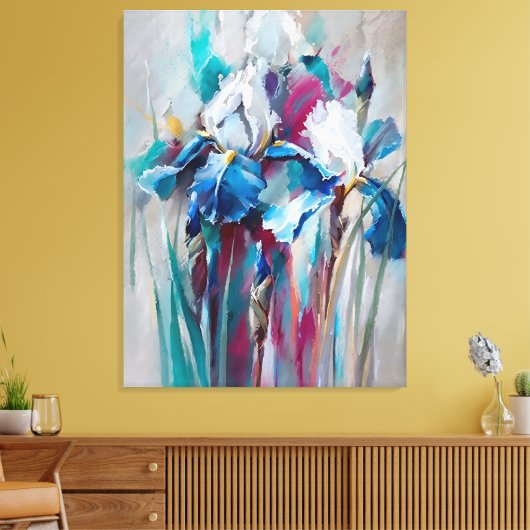 Iris Bloom – Moderne impressionistische Blumenwand Leinwanddruck (Insitu (Wohnzimmer))