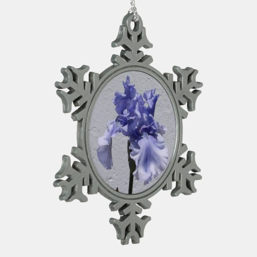 Iris Bloom Schneeflocken Zinn-Ornament (Links)